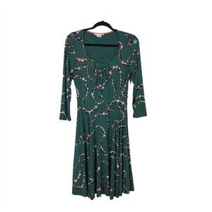 Boden Green Abstract Polk A Dot Women's Size 6R 3/4 Sleeve Jersey Midi Dress